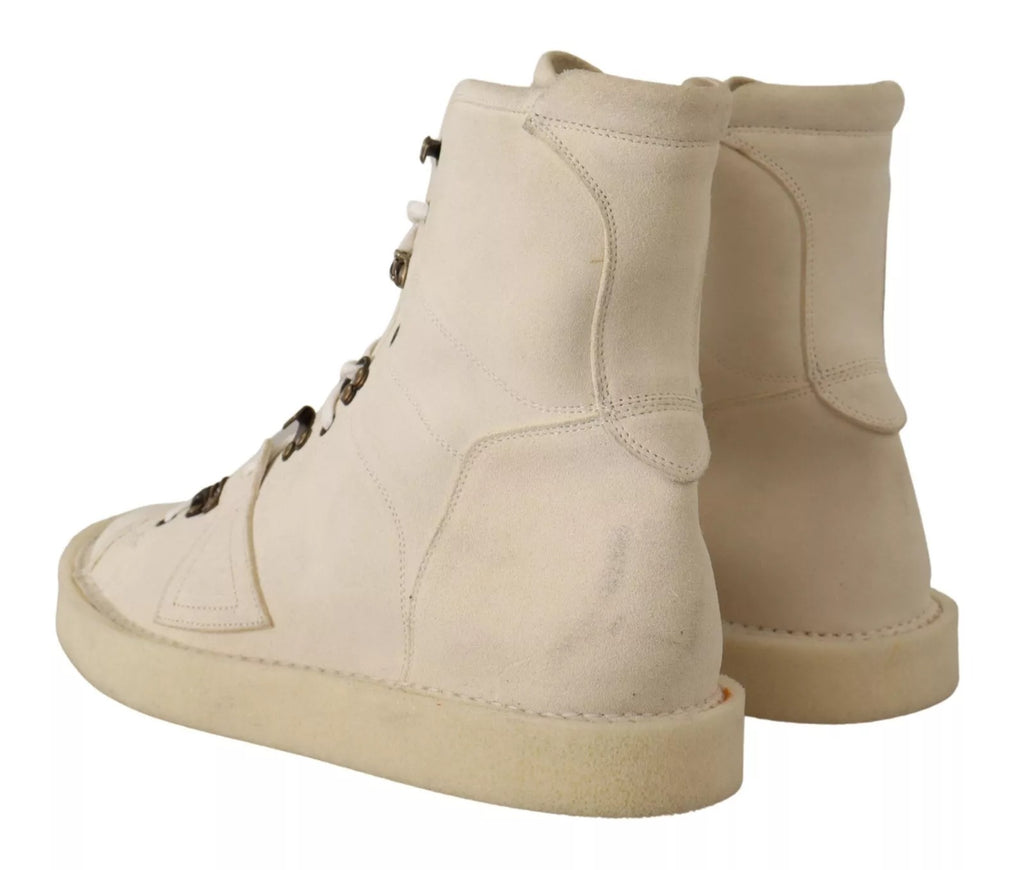 Dolce & Gabbana White Leather Lace Up Mens Boots