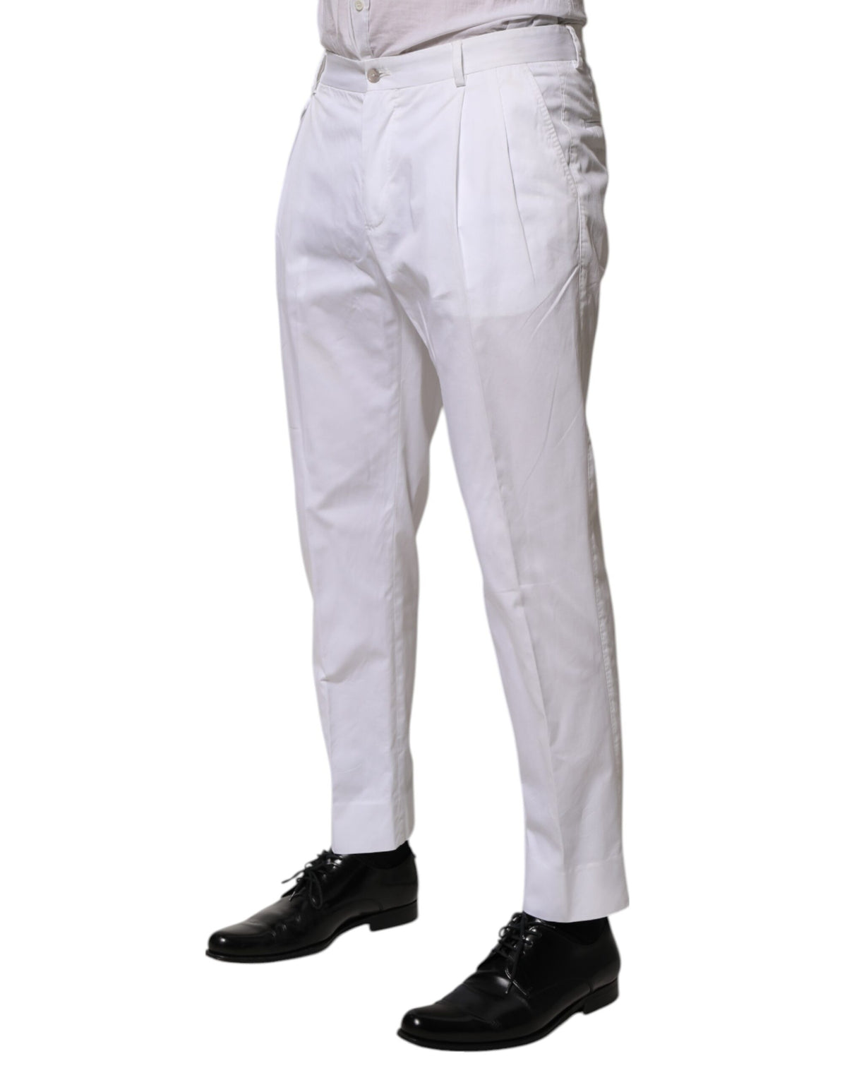 Dolce & Gabbana White Cotton Dress Slim Formal Trouser Pants