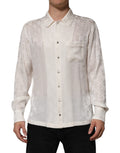 Dolce & Gabbana White Silk DG Logo Print Long Sleeves Shirt