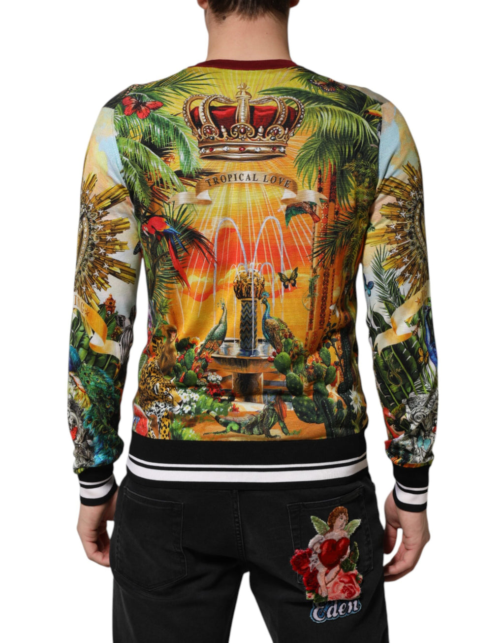 Dolce & Gabbana Tropical Heart Crown Silk Pullover Sweater