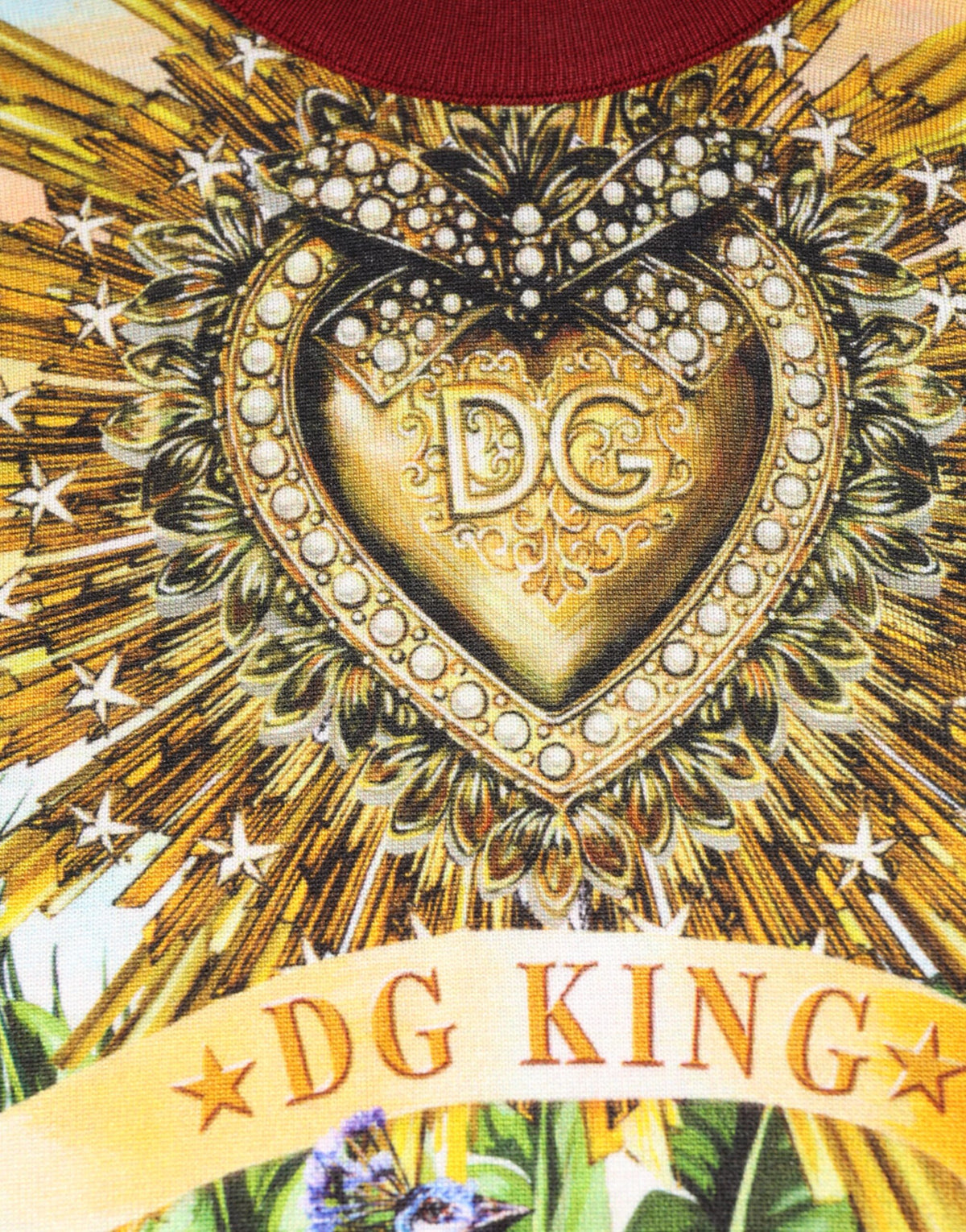 Dolce & Gabbana Tropical Heart Crown Silk Pullover Sweater