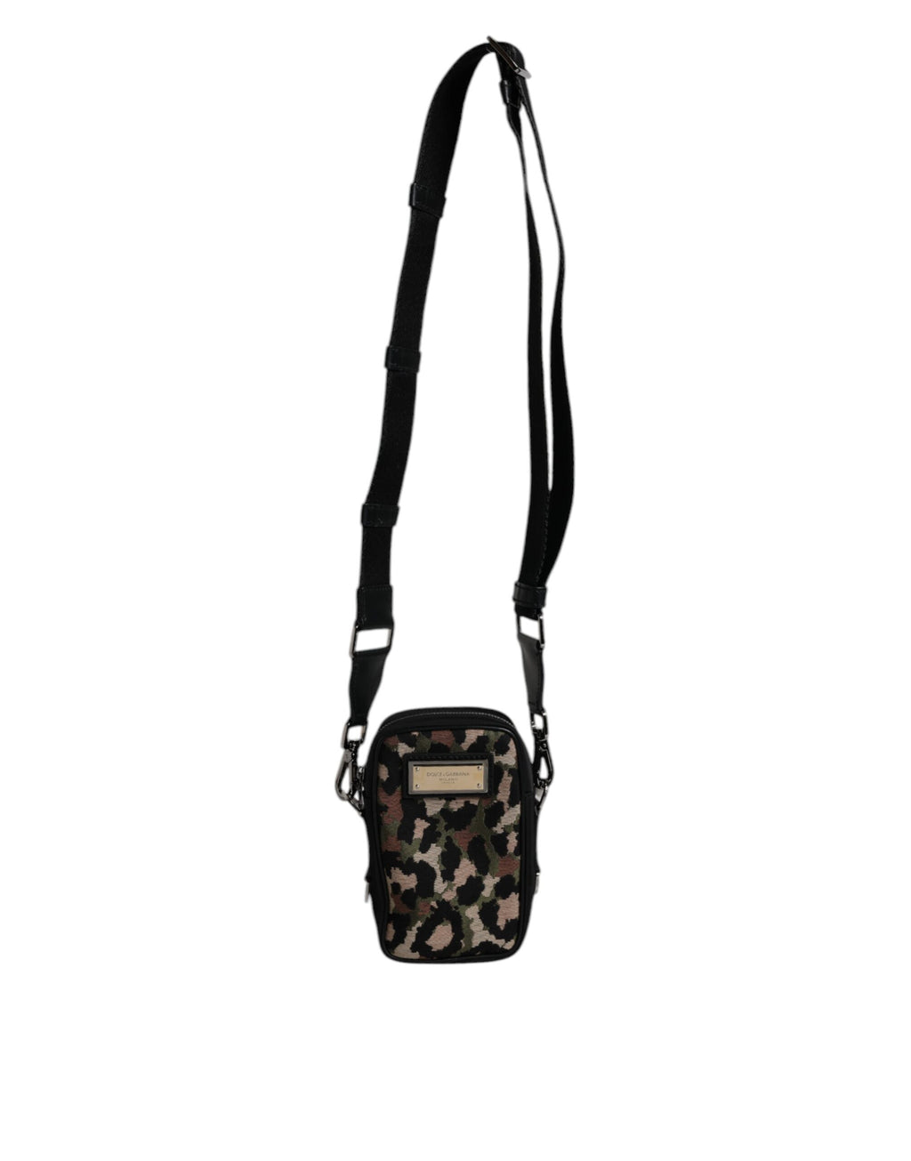 Dolce & Gabbana Multicolor Leopard Jacquard Logo Plaque Neck Strap Bag