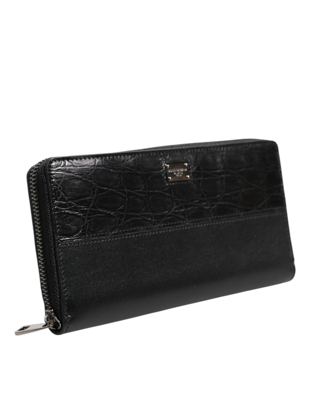 Dolce & Gabbana Black Leather DG Plaque Zip Around Continental Wallet