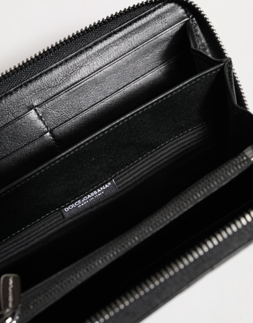 Dolce & Gabbana Black Leather DG Plaque Zip Around Continental Wallet