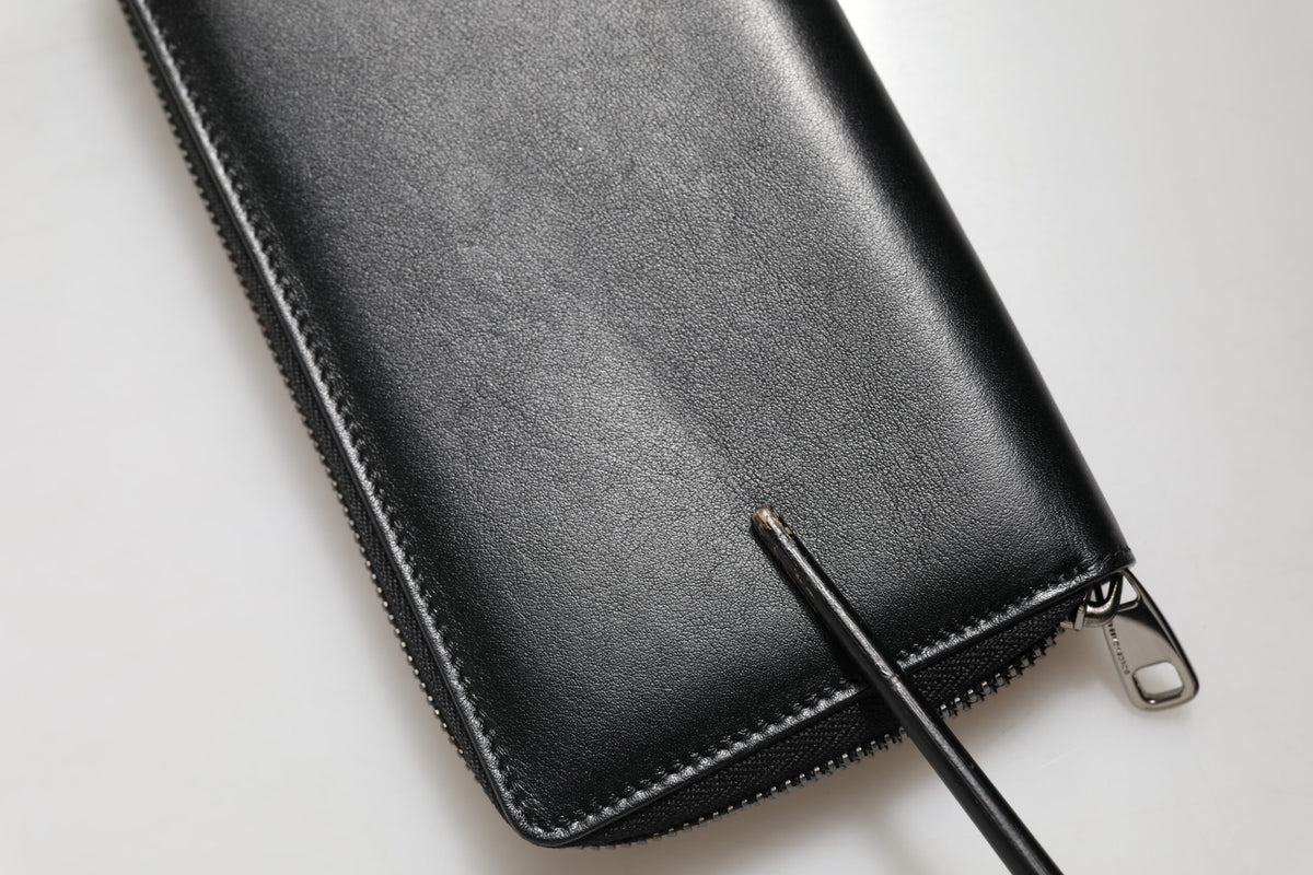 Dolce & Gabbana Black Leather DG Plaque Zip Around Continental Wallet