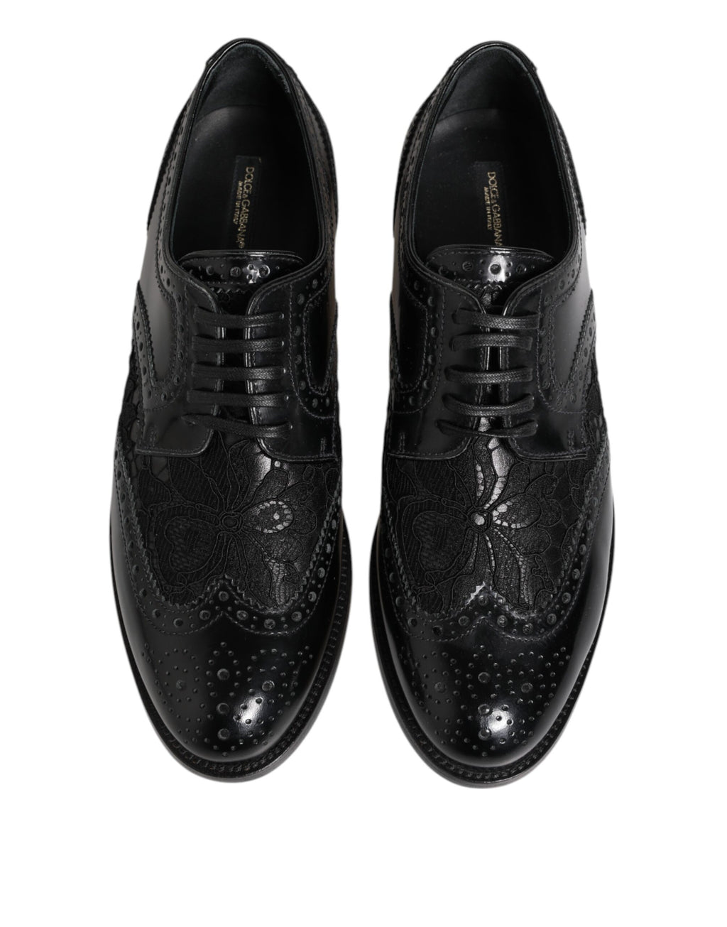 Dolce & Gabbana Black Leather Floral Lace Dress Formal  Shoes