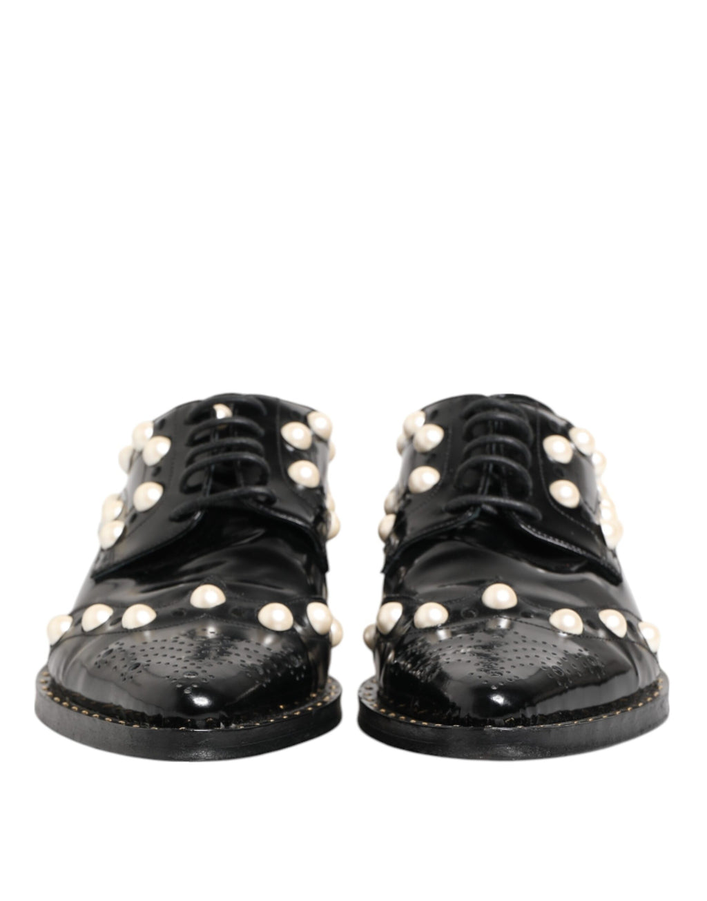 Dolce & Gabbana Black Leather Faux Pearl Dress Broque Shoes