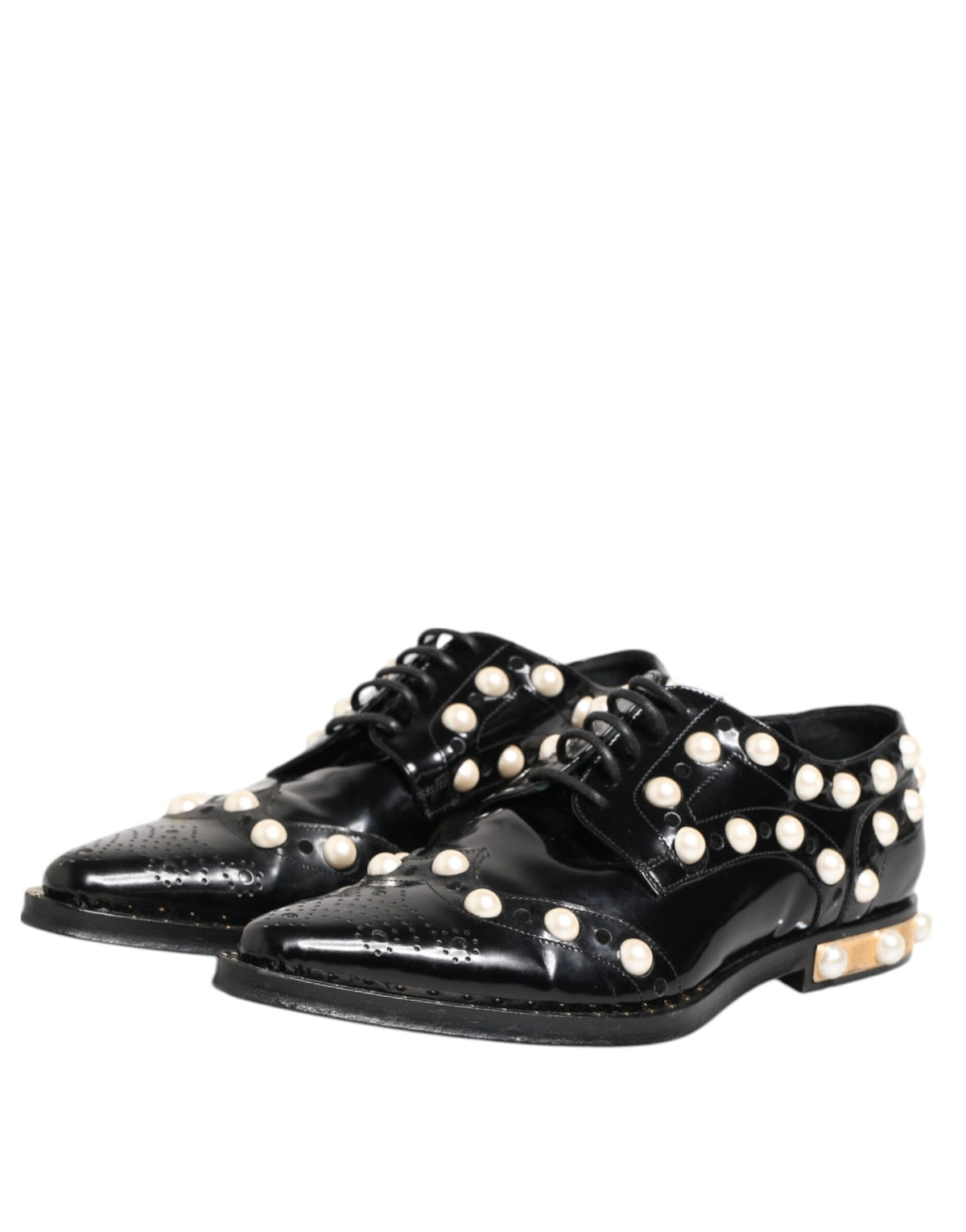 Dolce & Gabbana Black Leather Faux Pearl Dress Broque Shoes