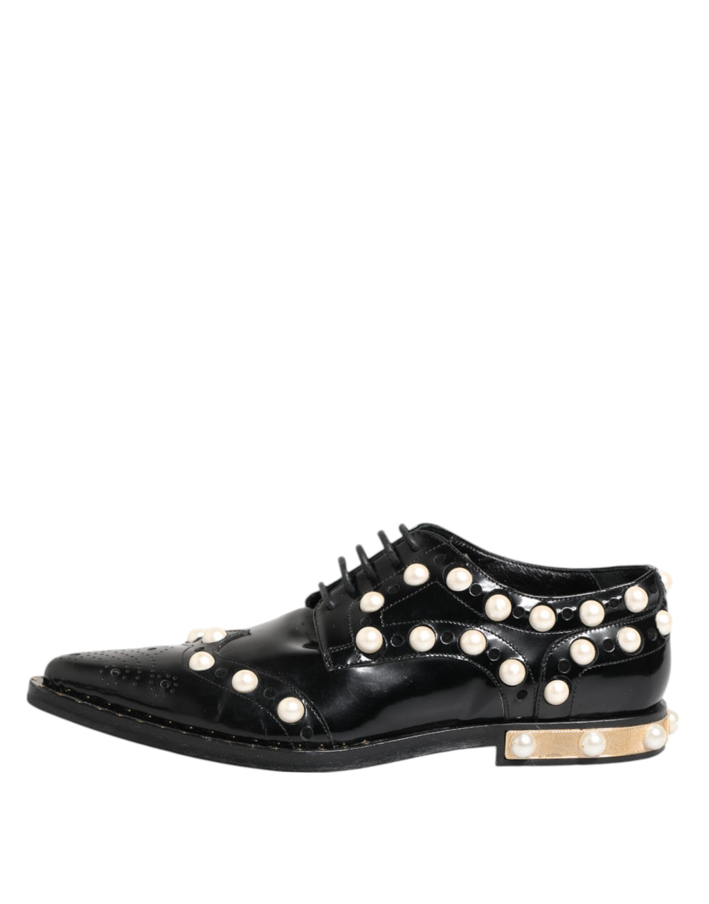 Dolce & Gabbana Black Leather Faux Pearl Dress Broque Shoes