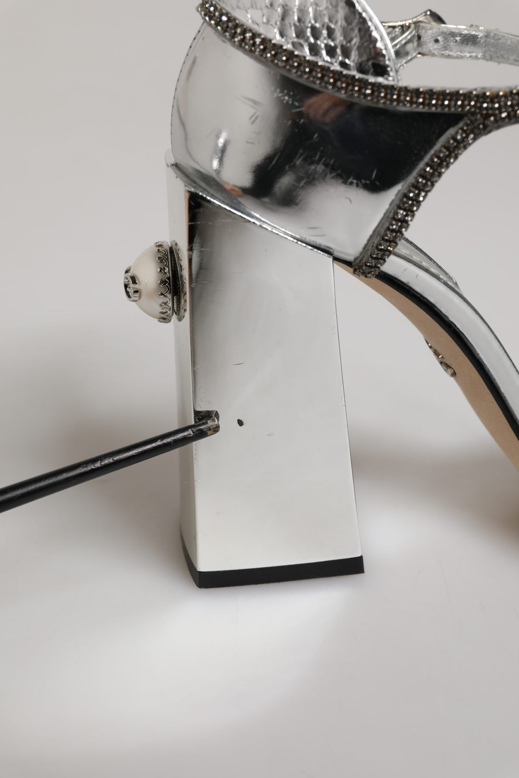 Dolce & Gabbana Silver Leather T-strap Heels Sandals Shoes