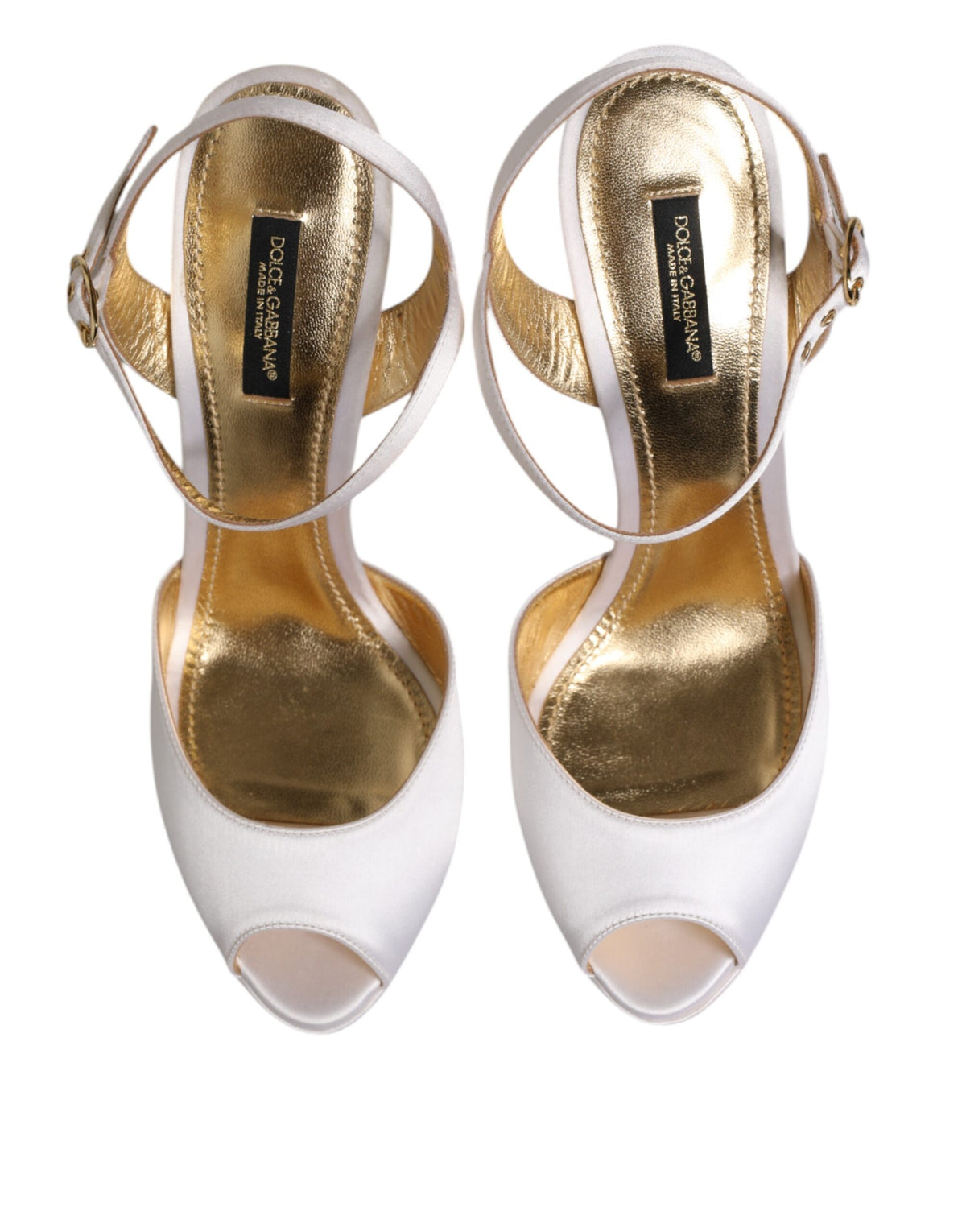 Dolce & Gabbana White Satin Platform Heels Sandals Shoes