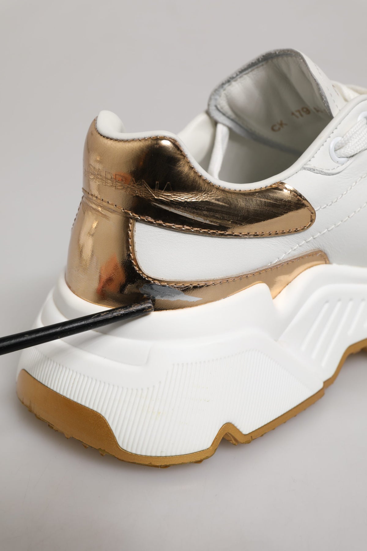 Dolce & Gabbana White Gold DAYMASTER Leather Sneakers Shoes