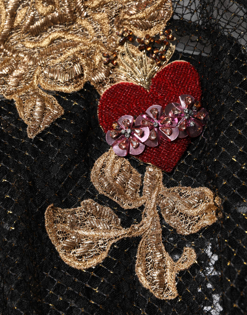 Dolce & Gabbana Black Crystal Heart Embellished A-line Dress