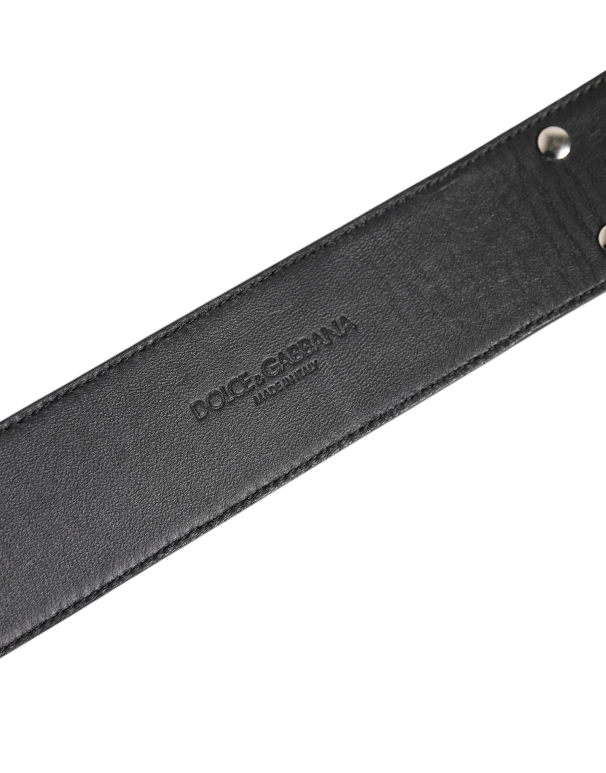 Dolce & Gabbana Silver Textured Leather Gold Tone Metal Neckband