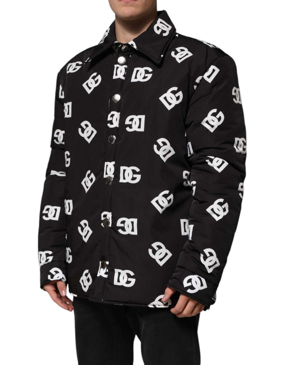 Dolce & Gabbana Black DG Monogram Nylon Windbreaker Jacket