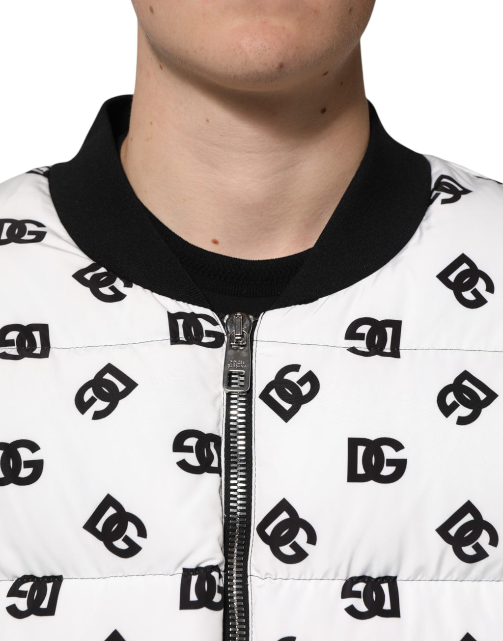 Dolce & Gabbana White DG Monogram Full Zip Quilted Jacket