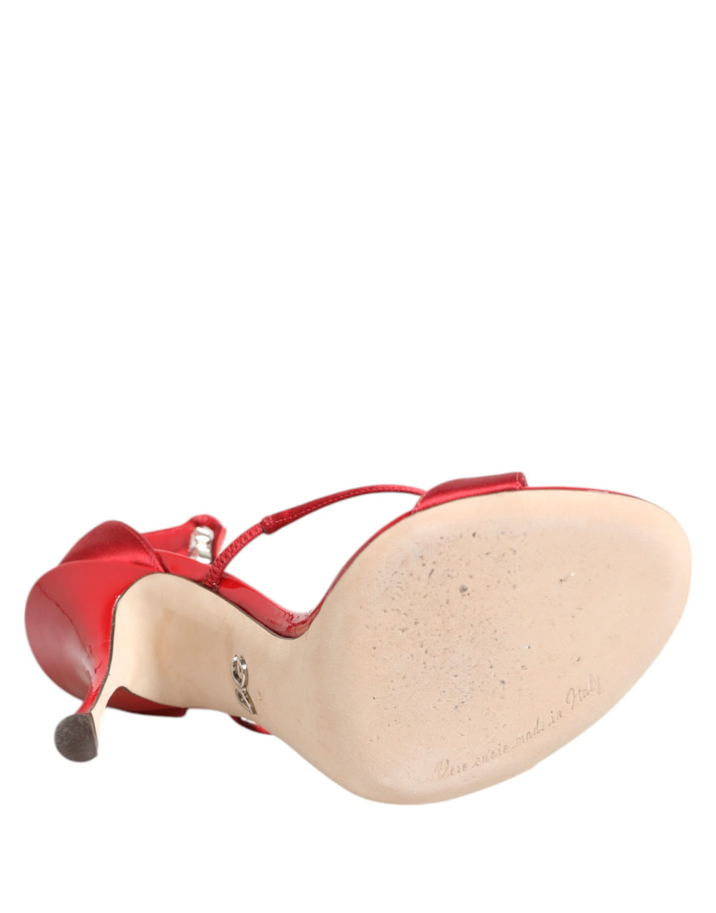 Dolce & Gabbana Red Satin Crystals Keira Sandals Heels Shoes