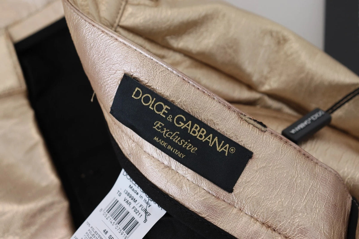 Dolce & Gabbana Metallic Gold Polyester Straight Trouser Pants