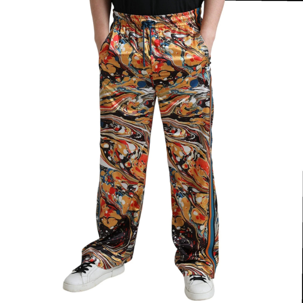 Dolce & Gabbana Multicolor Marble Print Satin Trouser Pants