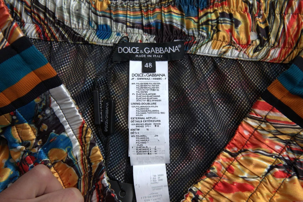 Dolce & Gabbana Multicolor Marble Print Satin Trouser Pants