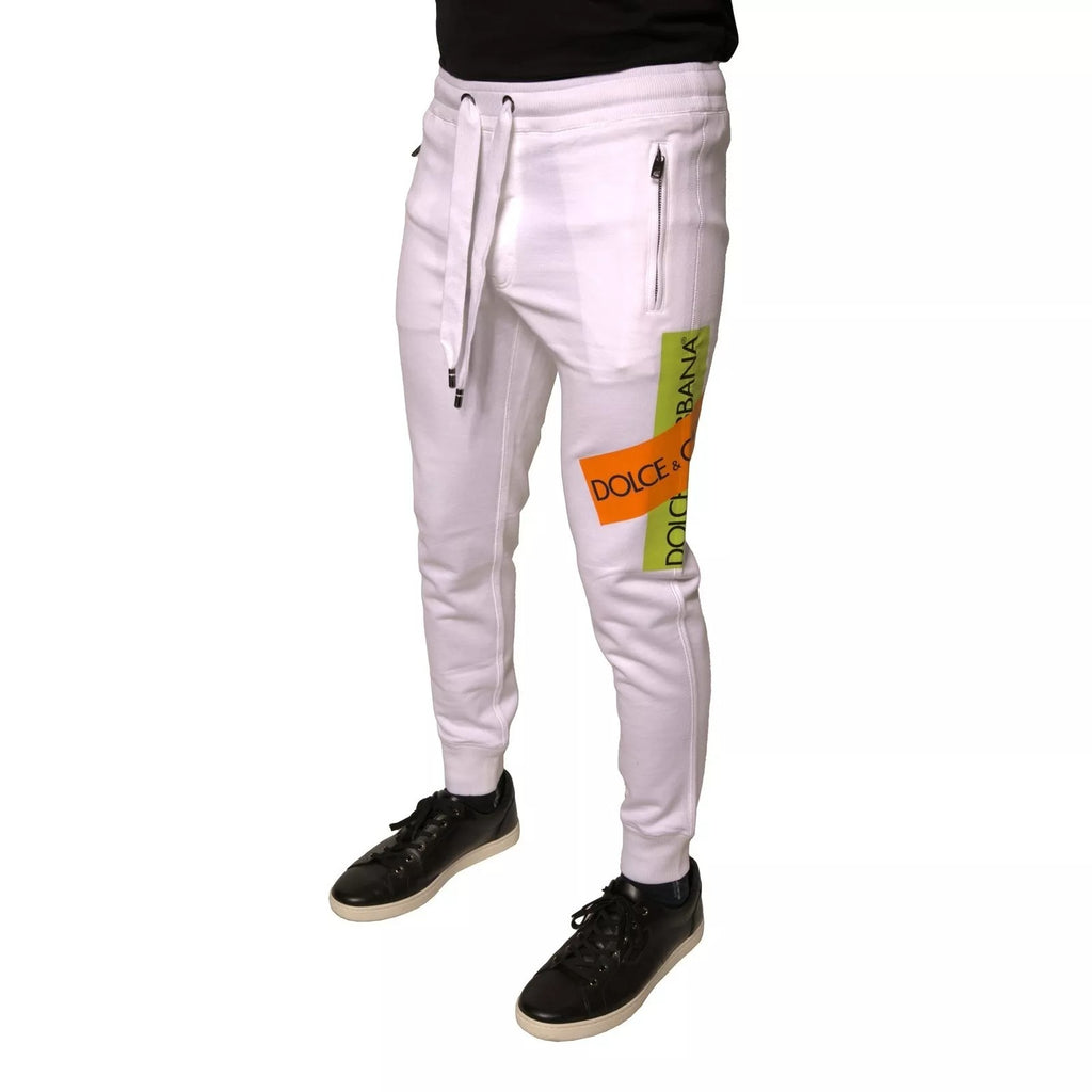 Dolce & Gabbana White Logo Tape Jogger Cotton Sweatpant Pants