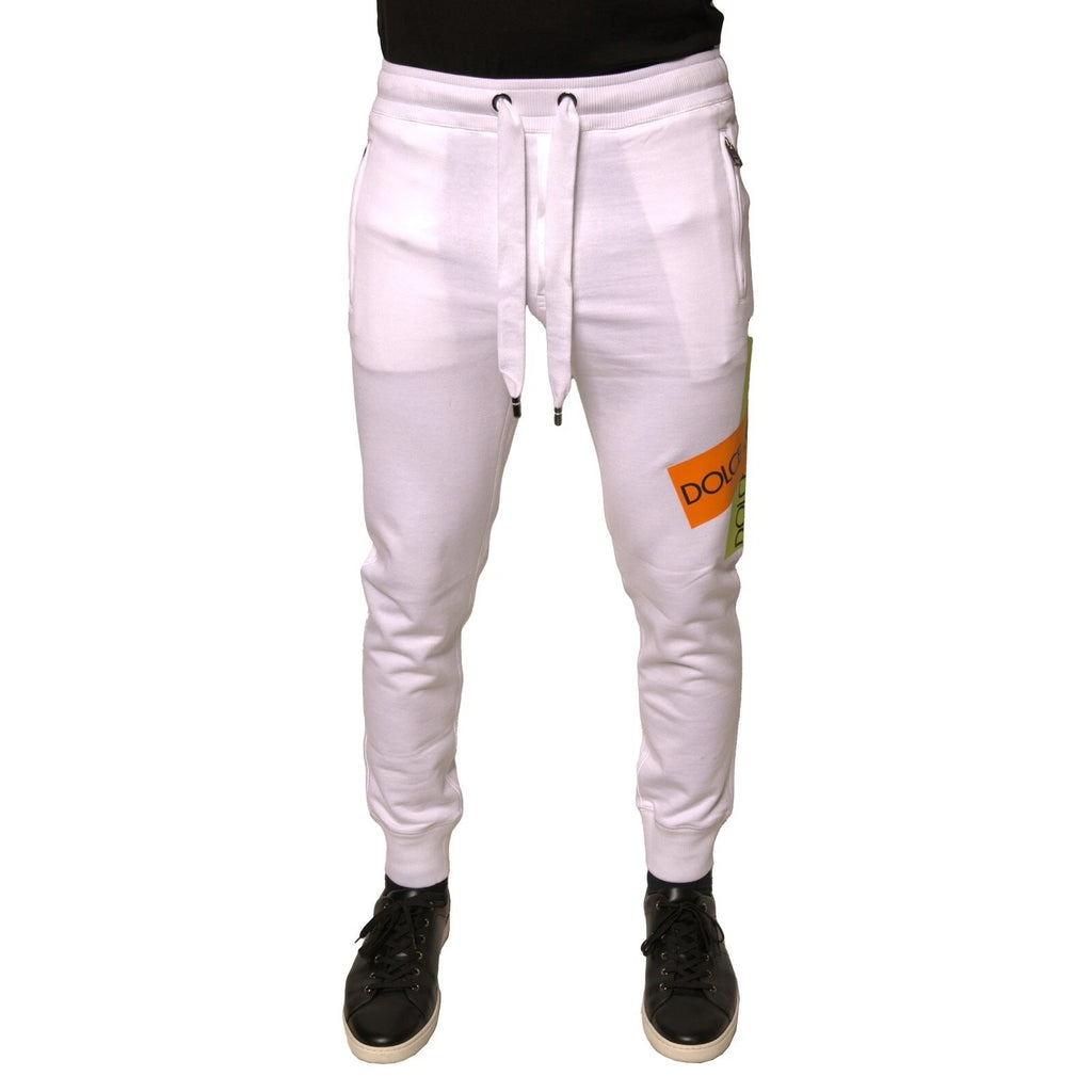 Dolce & Gabbana White Logo Tape Jogger Cotton Sweatpant Pants