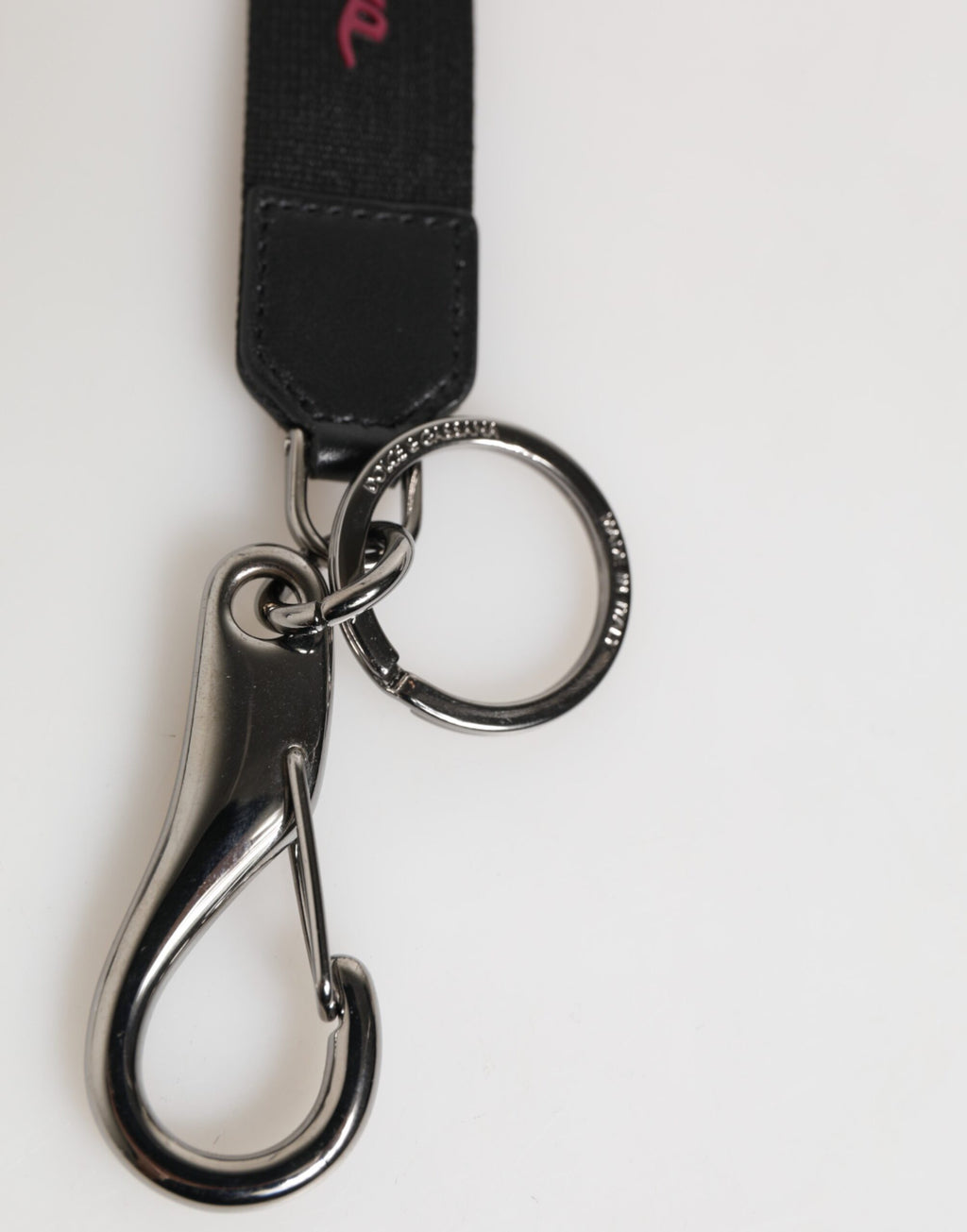 Dolce & Gabbana Black Burgundy Polyester DG Logo Men Keychain Keyring