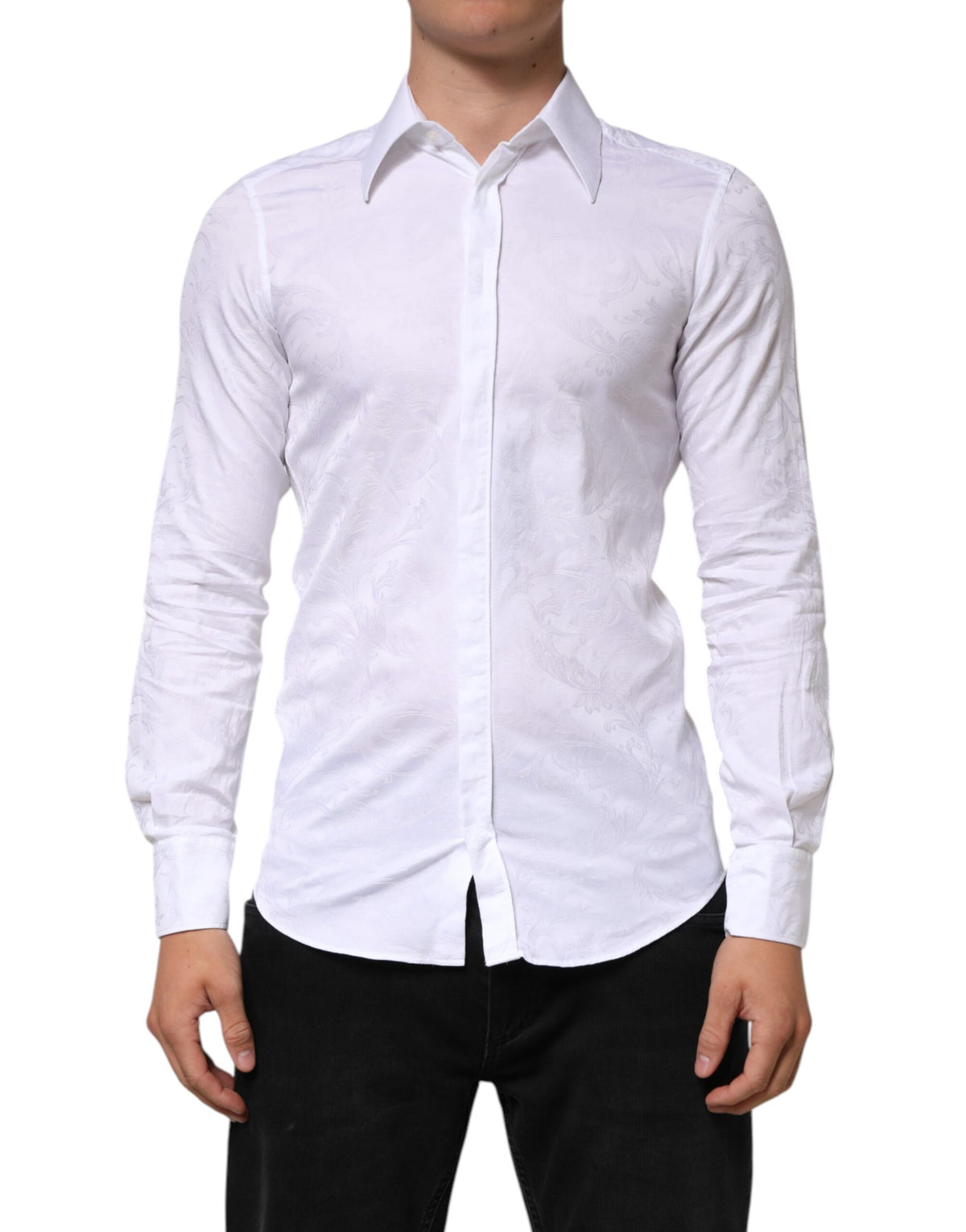 Dolce & Gabbana White Cotton MARTINI Paisley Jacquard Shirt