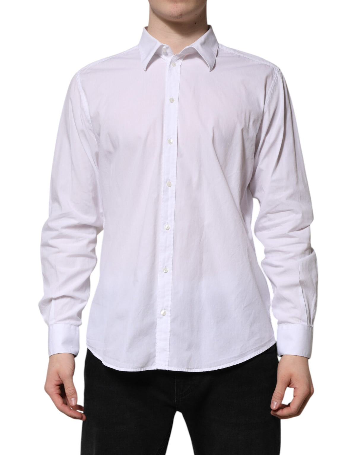 Dolce & Gabbana White Cotton STAFF Long Sleeves Forma Shirt