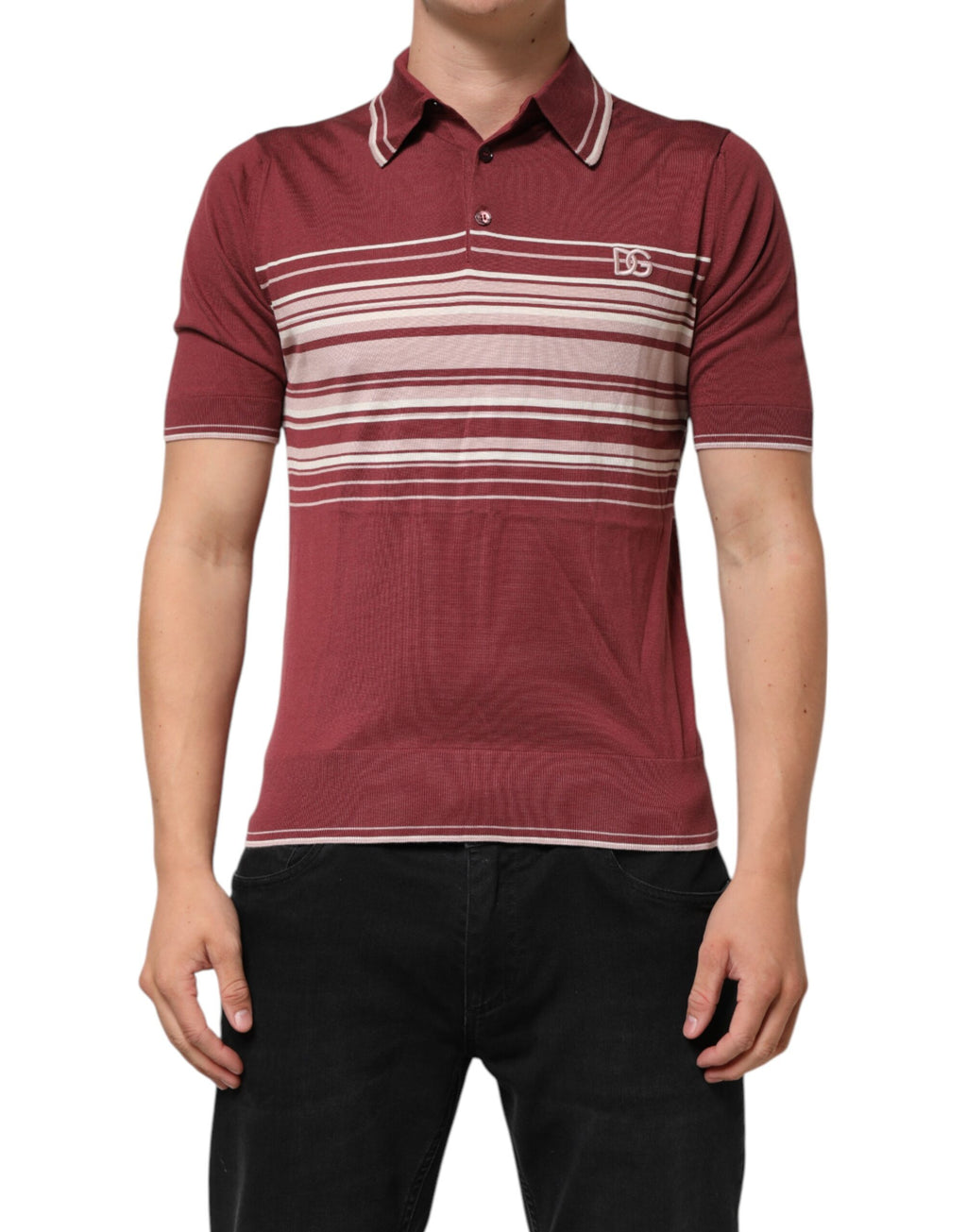 Dolce & Gabbana Cotton Burgundy Striped DG Logo Polo  T-shirt