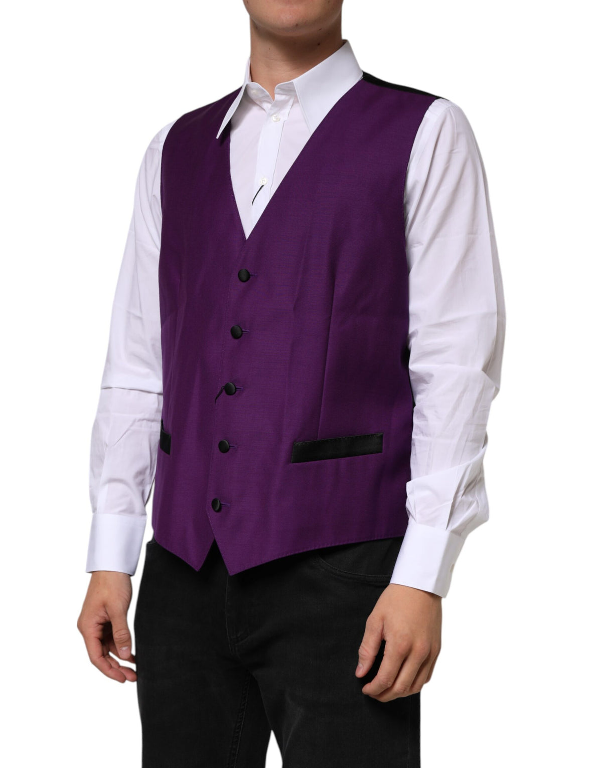 Dolce & Gabbana Purple Wool Dress Formal Waistcoat Vest