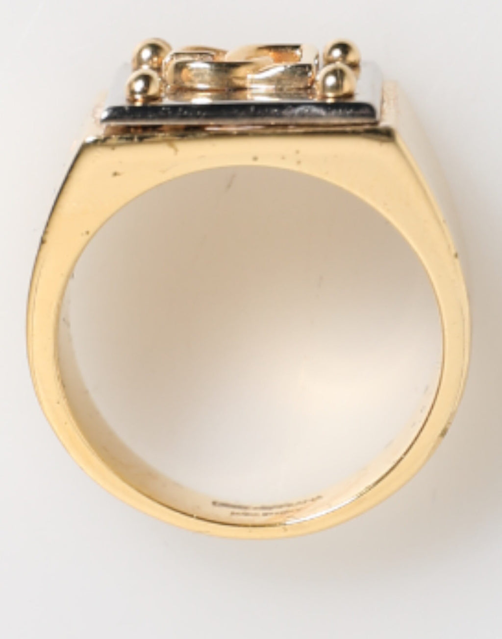 Dolce & Gabbana Gold Tone Brass Signet Square DG Logo Plaque Men Ring