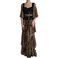 Dolce & Gabbana Leopard Print Silk Sequin Ruffle Maxi Dress