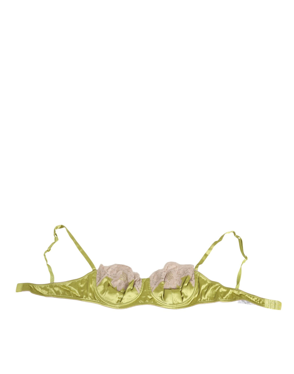 Dolce & Gabbana Lime Green Silk Satin Lace Padded Balconnet Underwear
