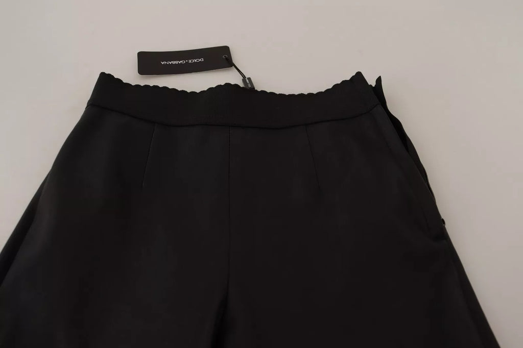 Dolce & Gabbana Black Leather Elastic Waist Trouser Pants