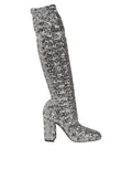 Dolce & Gabbana Shoes Silver Sequins Glitter High Heel Boot Shoes