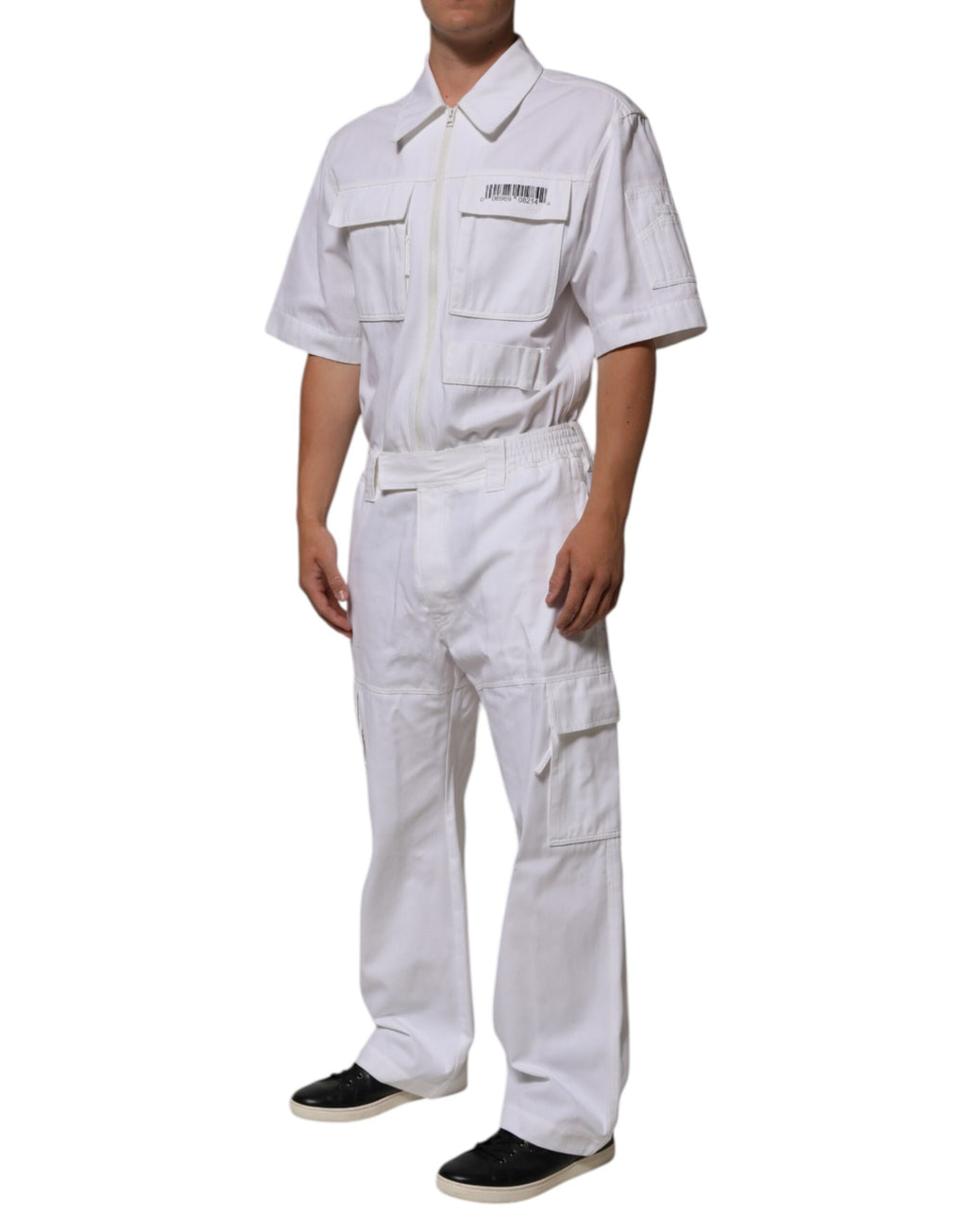 Dolce & Gabbana White Barcode Patch Utility Zip Jumpsuit Pants