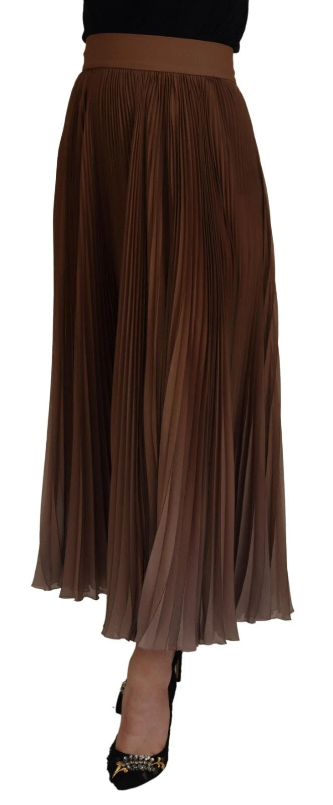 Dolce & Gabbana Beige Longuette Plisse Chiffon Midi Skirt