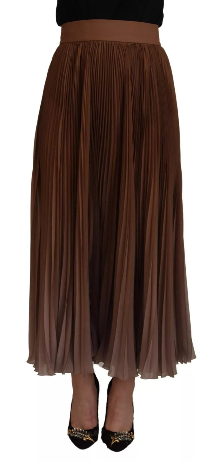Dolce & Gabbana Beige Longuette Plisse Chiffon Midi Skirt