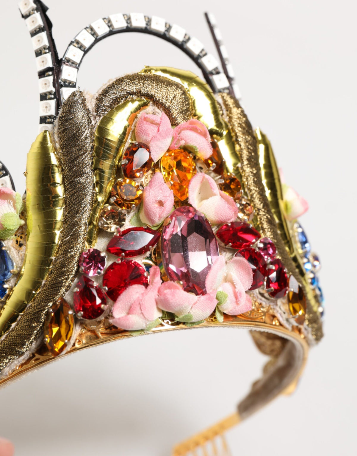 Dolce & Gabbana Gold Brass Crystal Embellished Headpiece Crown Tiara