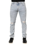 Dolce & Gabbana Light Blue Distressed Slim Fit Ripped Denim Jeans