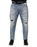 Dolce & Gabbana Blue Distressed Ripped Denim Pants Jeans