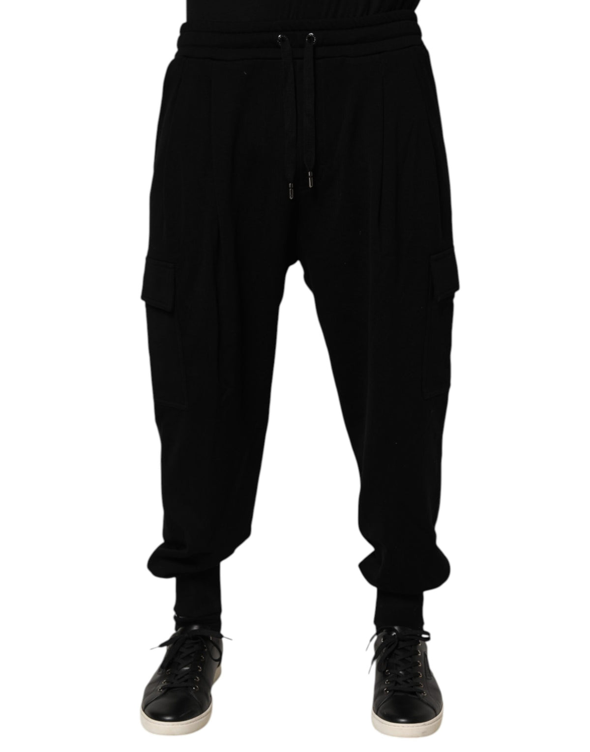 Dolce & Gabbana Black Cotton Blend Cargo Joggers Drawstring Pants