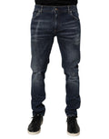Dolce & Gabbana Dark Blue Washed Running Ripped Denim Jeans