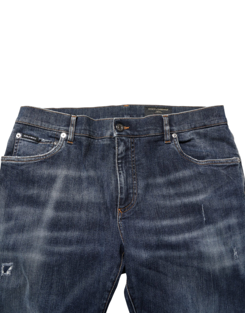 Dolce & Gabbana Dark Blue Washed Running Ripped Denim Jeans