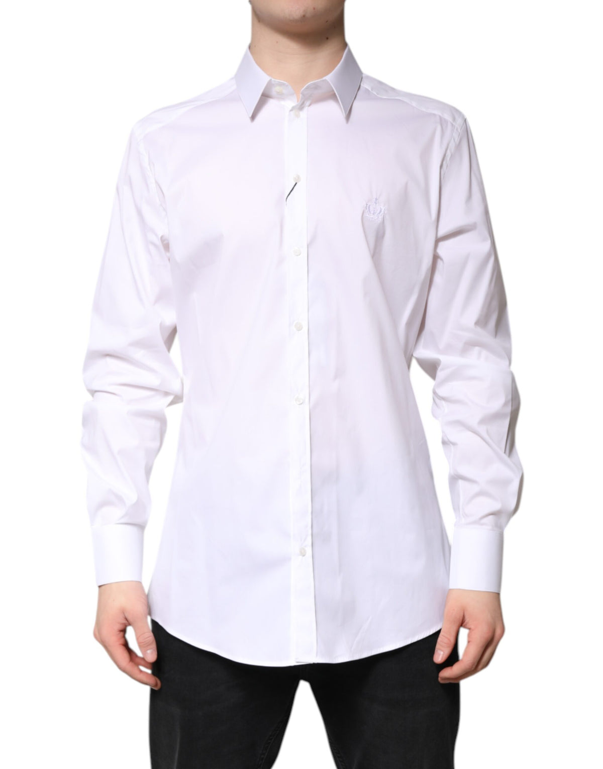 Dolce & Gabbana White Cotton Collared GOLD FormalDress Shirt