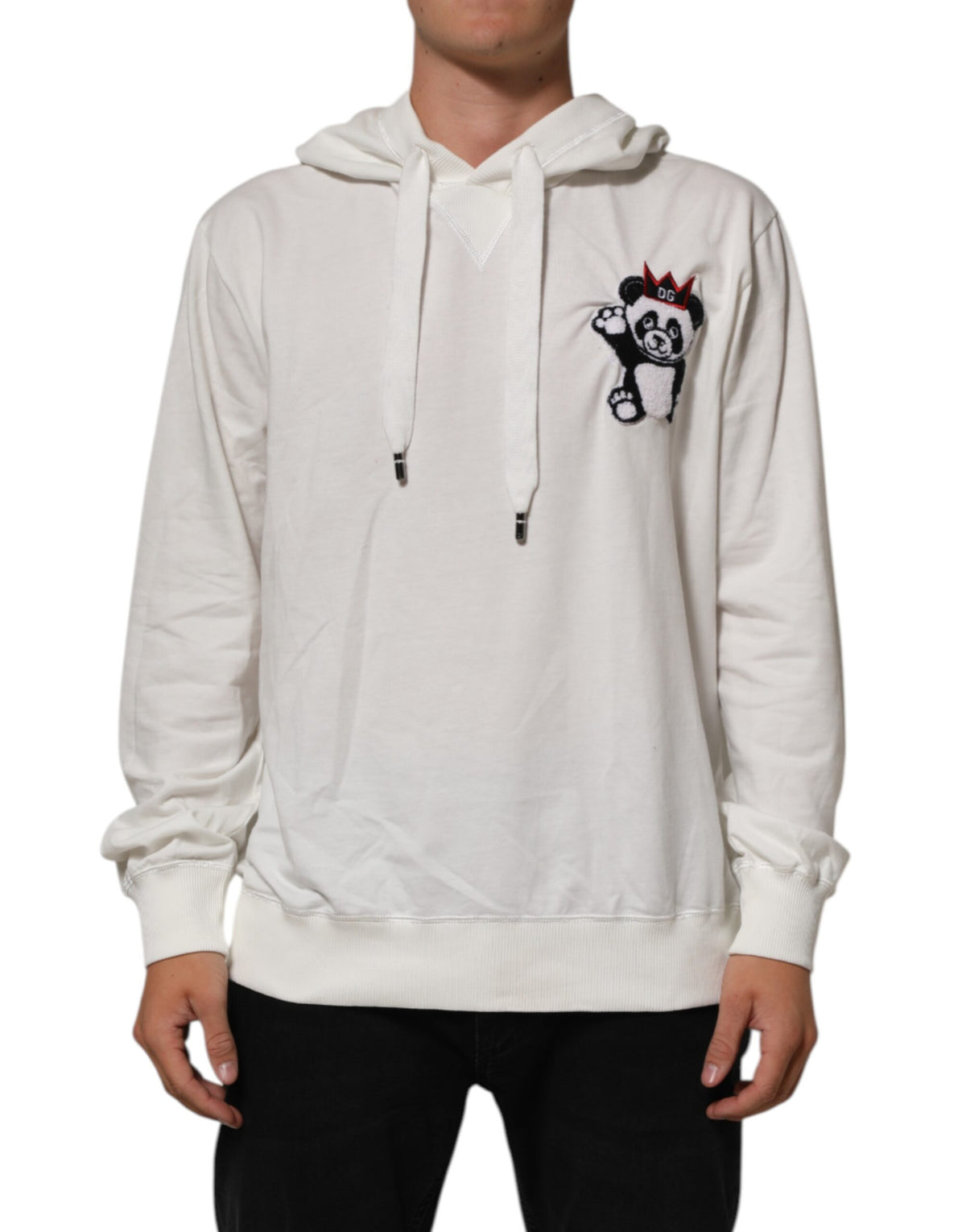 Dolce & Gabbana Off White Cotton Panda Hooded Sweatshirt Sweater