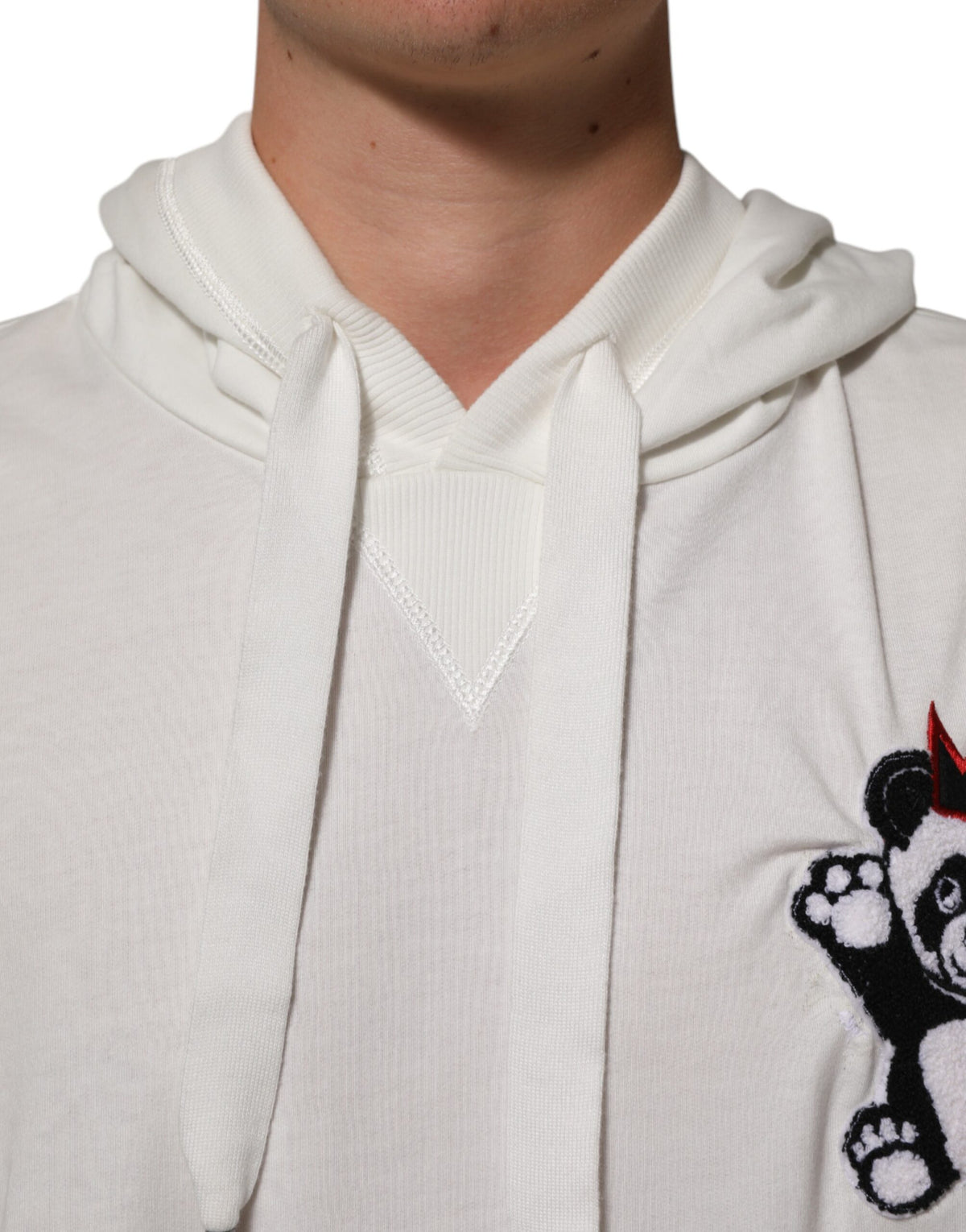 Dolce & Gabbana Off White Cotton Panda Hooded Sweatshirt Sweater