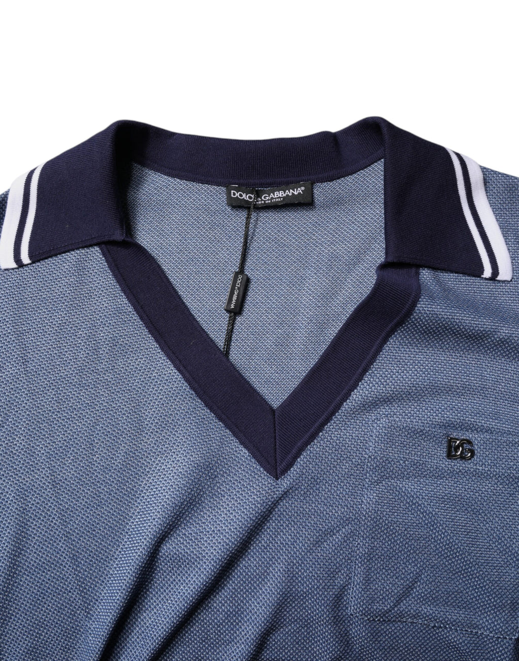 Dolce & Gabbana Blue Collared V-neck Silk Blend Polo T-shirt