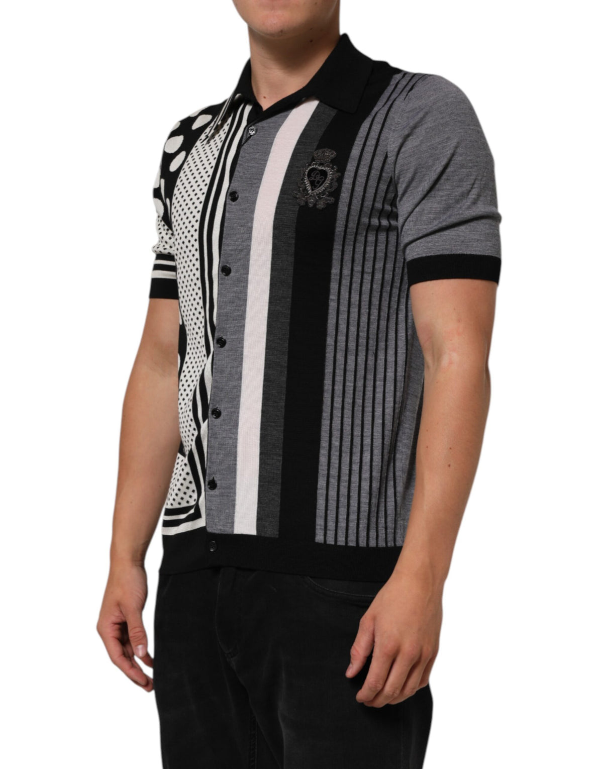Dolce & Gabbana Black White Polka Dot Collared Polo T-shirt